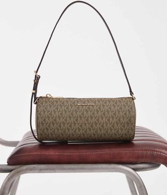 Michael Kors Izzy - Pochette piccola a cilindro color loden con monogramma-Verde