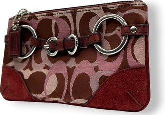 Coach Bordeaux Pink Red Color Nylon Suede Coin Purse/Coin Case (Pre-Owned)