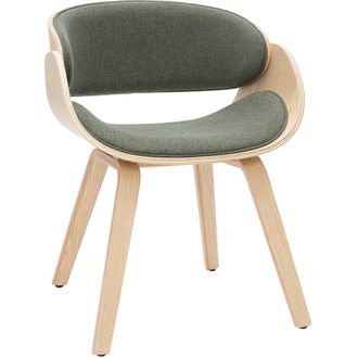 Miliboo Sedia design in tessuto verde cachi e legno chiaro BENT