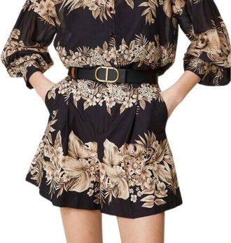Twinset Bloemenprint hoge taille shorts - Dames - Bermuda - Veelkleurig - S - Katoen - Korte Broeken