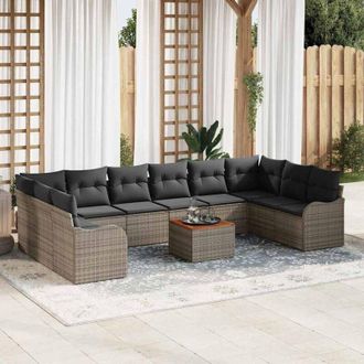 vidaXL Conjunto De Sof&aacute; De Jard&iacute;n 11 Pcs Gris Polirat&aacute;n Vidaxl