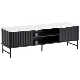 Beliani Beliani - Mueble Tv Moderno 140 X 40 Cm Mdf Almacenaje Aparador Negro Efecto M&aacute;rmol Glastonbury
