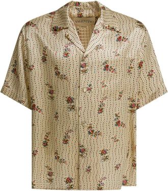 Valentino Zijden bowling shirt met Papier Floral print - Heren - Korte mouwen Overhemden - Veelkleurig - M - Overhemden