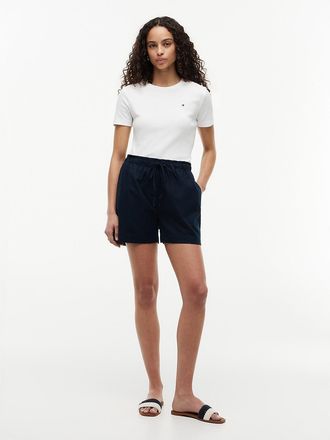 Tommy Hilfiger Womens Linen-Cotton Blend Pull-On Short - Navy Blue - XXS