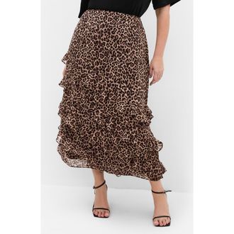 City Chic Skai Leopard Ruffle Maxi Skirt at Nordstrom