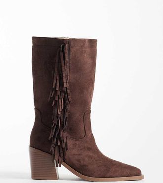 Simmi London Simmi London Wide Fit - Santo - Stivaletti western a pianta larga con frange in camoscio sintetico marrone