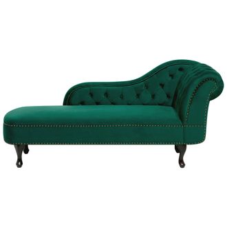 Beliani Beliani - Chaise Longue Tapizado En Terciopelo Verde Con Botones Versi&oacute;n Derecha Nimes