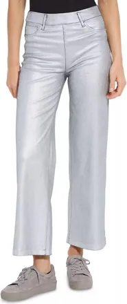 Lyss&eacute; Womens Metallic Coated Wide Leg Denim Jean In Silver