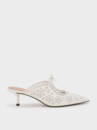 Charles & Keith Leather Embroidered Heeled Mules