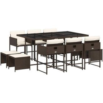 vidaXL Vidaxl - Set da Pranzo da Giardino 11 pz con Cuscini Polyrattan Marrone