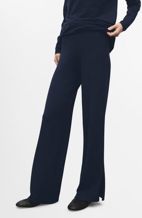 Mango Split Hem Pull-On Straight Leg Knit Pants in Dark Navy at Nordstrom, Size X-Small