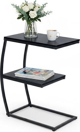 Relaxdays Relaxdays C-Shaped Side Table, 2 Shelves, HWD 58.5 x 47.5 x 25 cm, Table for Sofa & Bed, Metal & MDF, Black