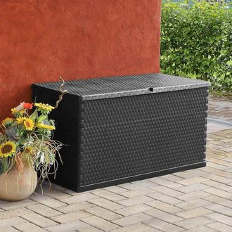 Berkfield Home Garden Storage Box Anthracite 120x56x63 cm PP Rattan in Black | Size: 120 x 56 x 63 cm