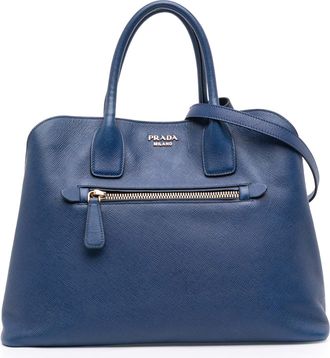 Prada Pre-owned Womens Galleria Satchel Zip Adjustable Strap - Dark Blue Leather - One Size