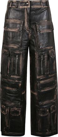 FERMAS Black Leather cargo trousers