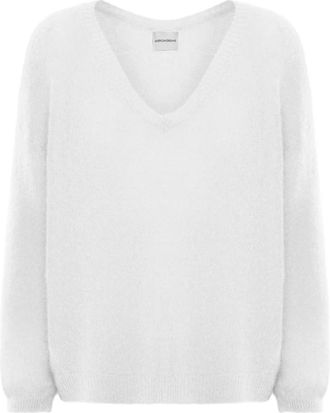 Americandreams Silja V Neck Knit - Dames - V-hals truien - Wit - S - Wol - Truien & Vesten