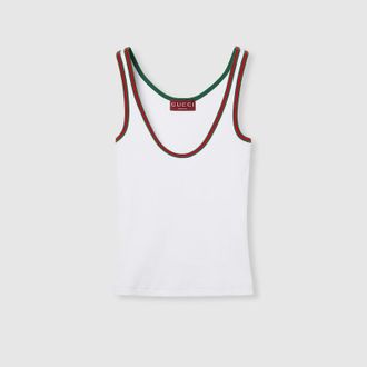 Gucci Cotton Tank Top With Web, White