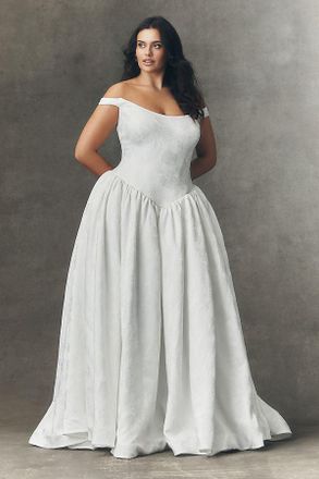 Watters Stella Off-Shoulder Basque-Waist Wedding Gown