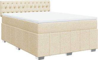 vidaXL Vidaxl - Cama Box Spring Con Colch&oacute;n Tela Color Crema 160x200 Cm