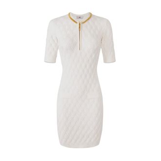 Elisabetta Franchi Knitted Dresses, female, White, Size: M Mini Dress in Knit Fabric with Jewel Details