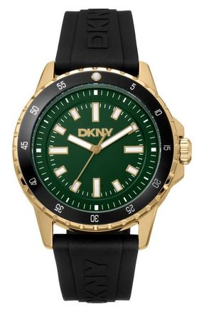 DKNY Sport Silicone Strap Watch, 43mm in Dark Green at Nordstrom
