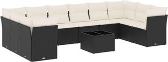 vidaXL Set De Sof&aacute;s De Jard&iacute;n 11 Pzas Y Cojines Rat&aacute;n Sint&eacute;tico Negro Vidaxl