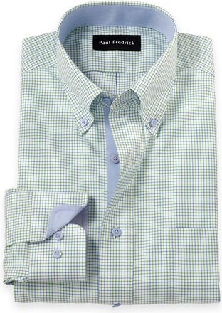 Paul Fredrick Tailored Fit Travel Cotton Blend Check Dress Shirt With Contrast Trim