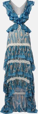 Etro Abito lungo in seta con volant e pizzo paisley