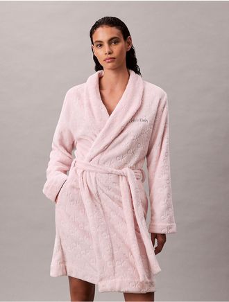 Calvin Klein Womens Allover Logo Robe - Pink - X-S