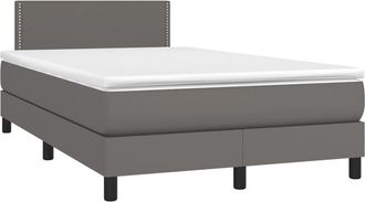 vidaXL Vidaxl - Cama Box Spring Colch&oacute;n Y Led Cuero Sint&eacute;tico Gris 120x200 Cm