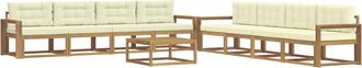 vidaXL Conjunto De Sof&aacute;s De Exterior 9 Uds. Blanco Y Crema Poli&eacute;ster Vidaxl