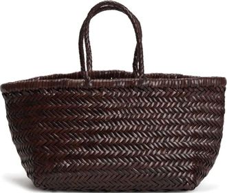 Dragon leather-woven tote bag - Brown