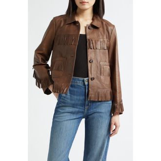 Nili Lotan Lazare Fringe Detail Leather Jacket in Dark Brown at Nordstrom, Size X-Small