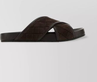 Bottega Veneta suede cross strap slippers with quilted pattern