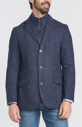 Flynt Blue Herringbone Wool & Cashmere Hybrid Sport Coat with Removable Bib at Nordstrom Rack, Size 44 Regular