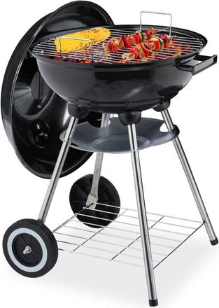 Relaxdays Relaxdays Barbacoa Con Tapa, Bandeja Y Recipiente Para Cenizas, Port&aacute;til, Jard&iacute;n Y Camping, Grill 40 Cm &Oslash;, Bbq, Negro