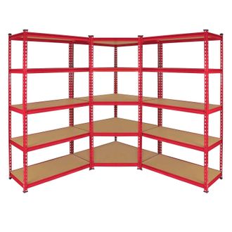 MonsterShop Z-Rax 90cm Racking Bundle: Corner Shelving & 2 Garage Racking Bays in Red