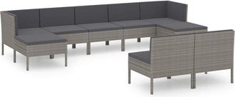 vidaXL Set De Muebles De Jard&iacute;n 9 Pzas Y Cojines Rat&aacute;n Sint&eacute;tico Gris Vidaxl