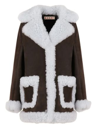 Marni logo-patch pocket leather jacket - Brown