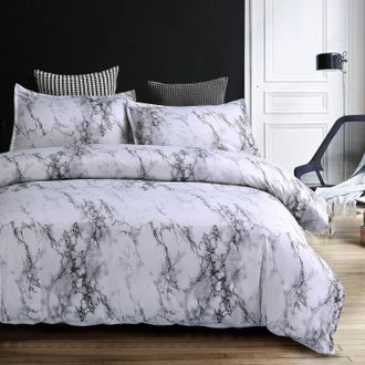 No Brand Juego De Edred&oacute;n De M&aacute;rmol Blanco Y Negro Tama&ntilde;o Queen, Juego De Ropa De Cama Moderno De 3 Piezas En Gris Neutro, Relleno Ligero De Microfibra Con Rel