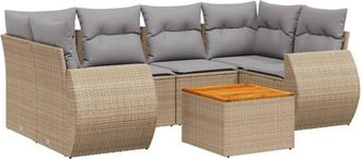 vidaXL Set Sof&aacute;s De Jard&iacute;n 7 Piezas Y Cojines Rat&aacute;n Sint&eacute;tico Beige Vidaxl