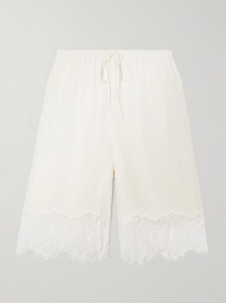 Staud Shorts In Seta Con Finiture In Pizzo Verano - Bianco