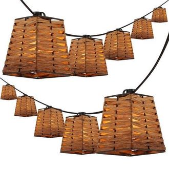 Jonathan Y Designs Quinn 10-Light Indoor/Outdoor Classic Vintage Incandescent G40 Square Shaded String Lights in Brown at Nordstrom
