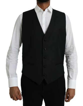 Dolce & Gabbana Zwarte Wol Vest Klassieke Pasvorm
