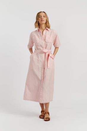 Chinti and Parker Linen-blend Scallop Shirt Dress in Light Pink at Nordstrom, Size 8