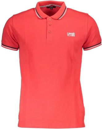 Cavalli Polo Shirts, male, Red, Size: 2XL Red Cotton Polo Shirt with Unique Print