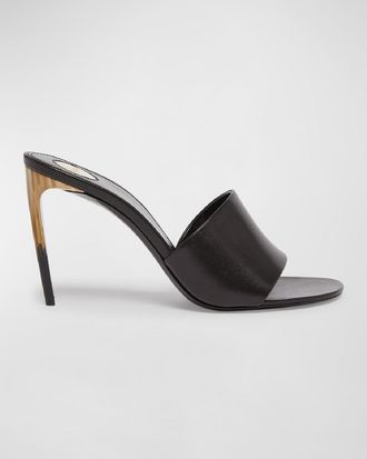 Saint Laurent Lodge Leather Stiletto Mule Sandals