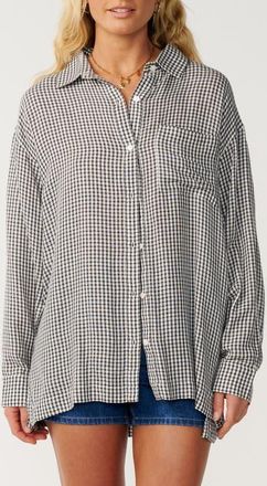 Rip Curl Vibe Surf Oversize Button-Up Shirt in Black/off White at Nordstrom, Size Xx-Small