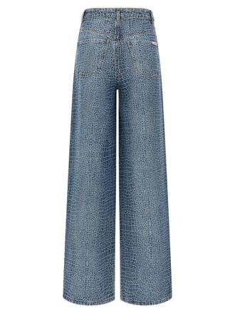 Self Portrait Crocodile-Weave Cotton Jeans - Blue