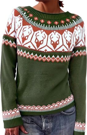 Generic Fairisle Jumpers for Women UK Long Sleeve Icelandic Sweaters Soft Comfort Nordic Jumper Cosy Warm Fashion Crew-Neck Fall Sweaters Casual Baggy Knitted